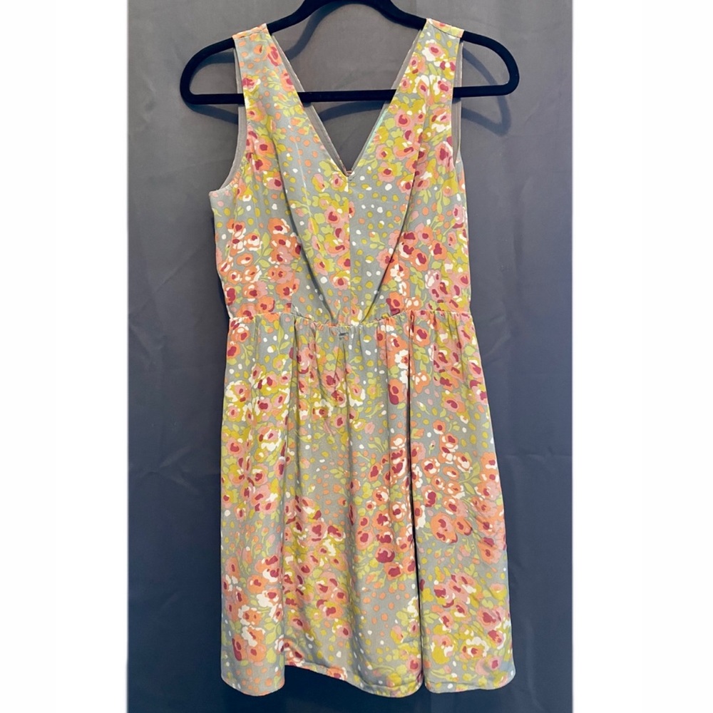 KARLIE Lightweight Sleeveless Summer Sun Dress in Pink, Green & Grey w/ Flowers